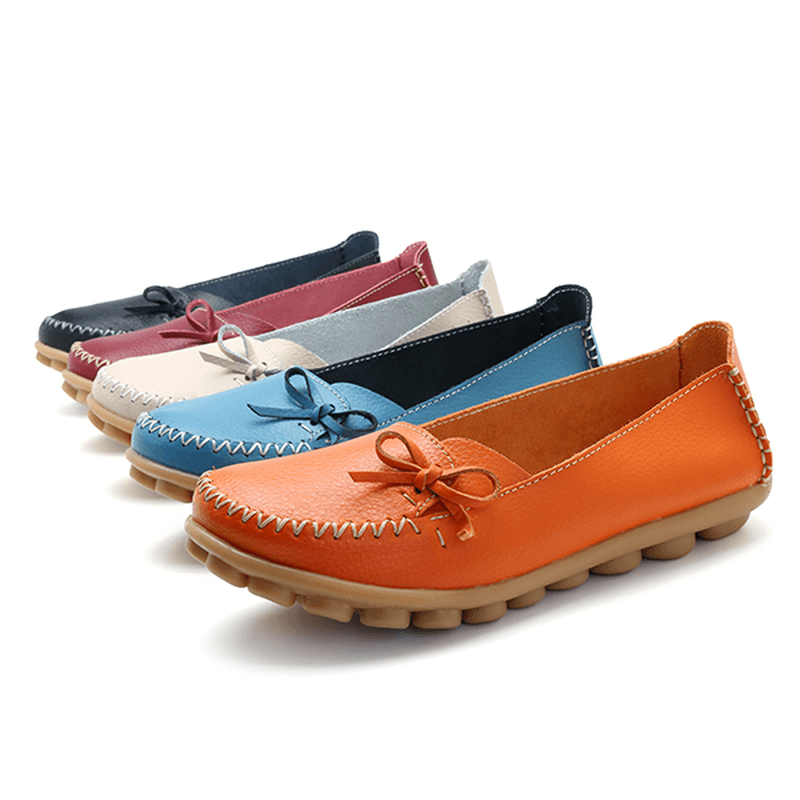 Larger Size Women Casual Shoe Leather Comfy Flat Loafers