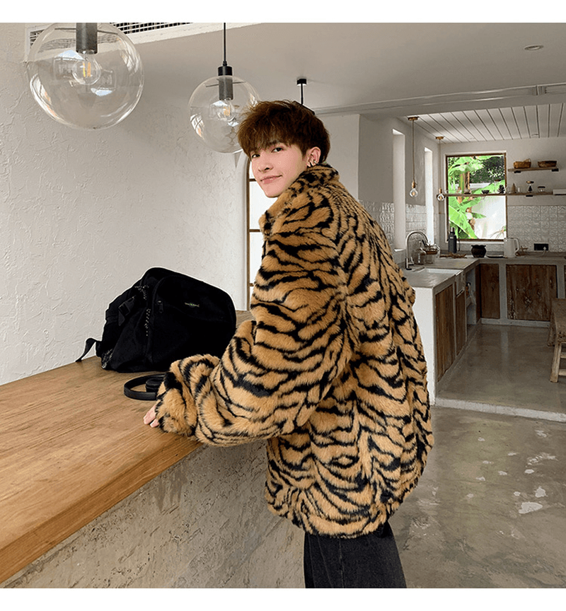 American Retro Tooling Jacket Loose Furry Faux Fur