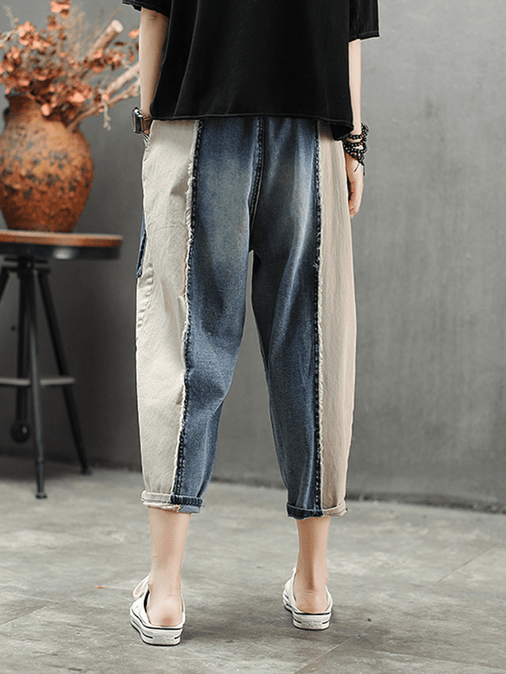 Contrast Color Patchwork Patch Casual Jeans