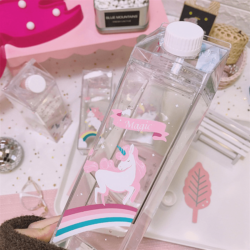 500Ml Fantastic Summer Unicorn Cartoon Milk Drink Box Water Bottle Birthday Kid Clear Plastic Water Bottle Gym Sport Cactus Juice Frui Holder Fitness Picnic