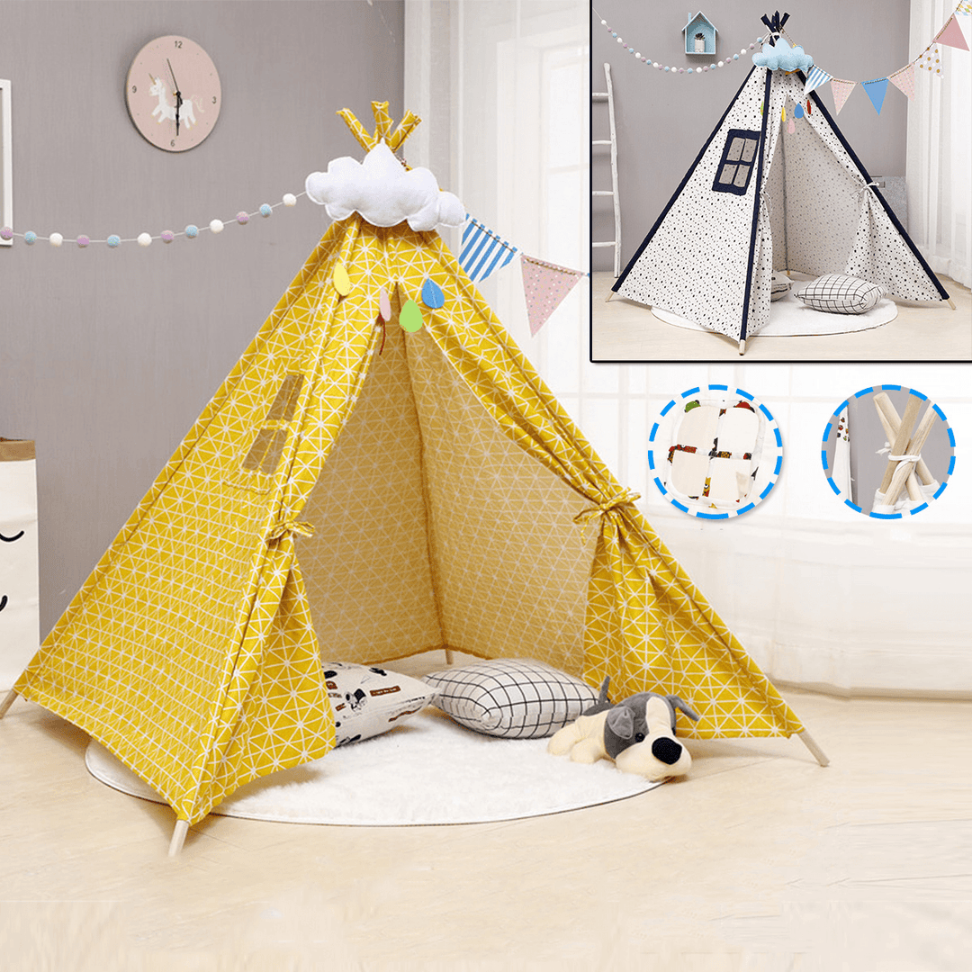 Teepee Children Playhouse Kids Play Tent Natural Cotton Canvas Gift for Boys Girls Indoor Outdoor Tent