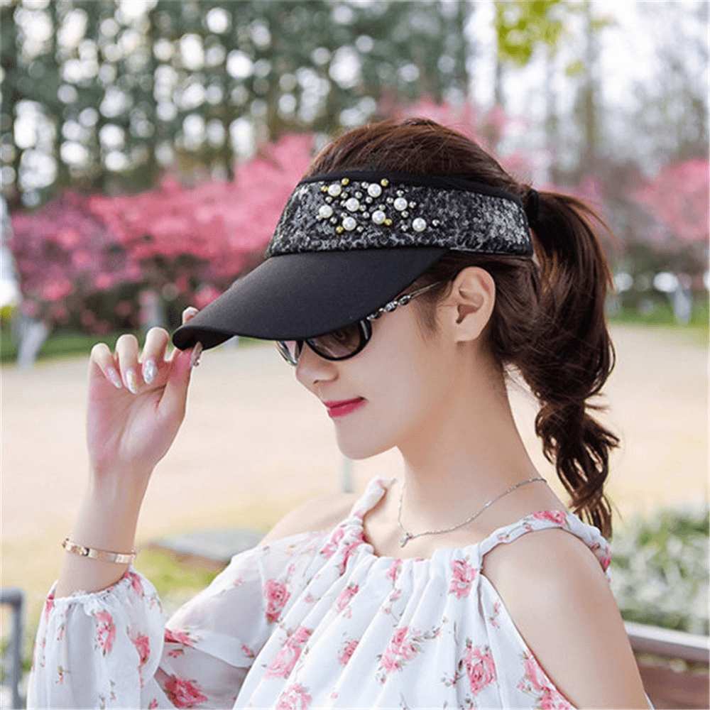 Women Summer Lace Adjustable Sunscreen Visor Sun Cap