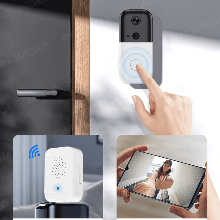 INQMEGA WIFI Doorbell Camera 140¬∞ Viewing Angle Video Calls Alarm Push PIR Detection Home Security Camera Low Power Consumption Smart Visual Doorbell