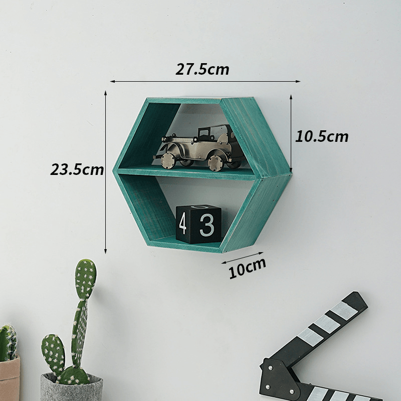 Hexagon Wall Mounted Shelf Rack Decorative Frame Wall Punch-Free Bookshelf Decorations Display Stand Organizer for Office Home Living Room Bathroom - MRSLM