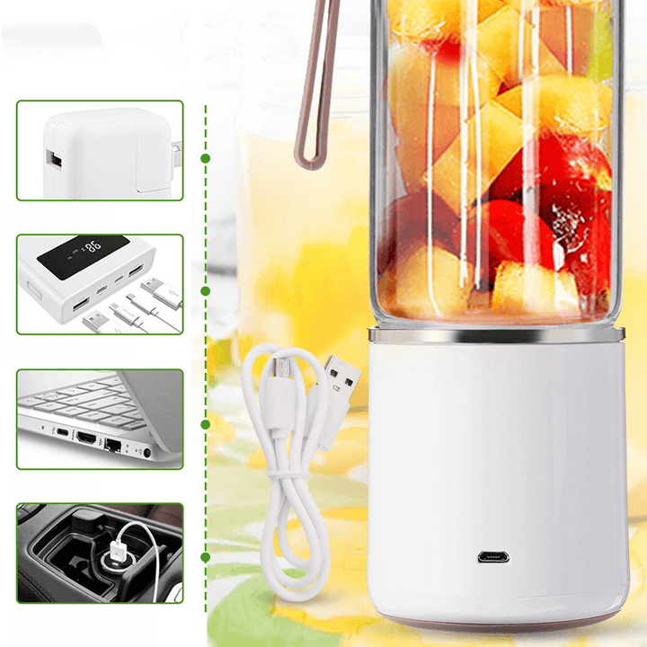 AUGIENB 500ML Electric Glass Juicer Cup Fruit Extractor Machines Personal Portable Blender Maker Shakes Ice Blender Mixer Juicer 6 Blade USB Rechargeable 20S Fast Stirring Camping Travel