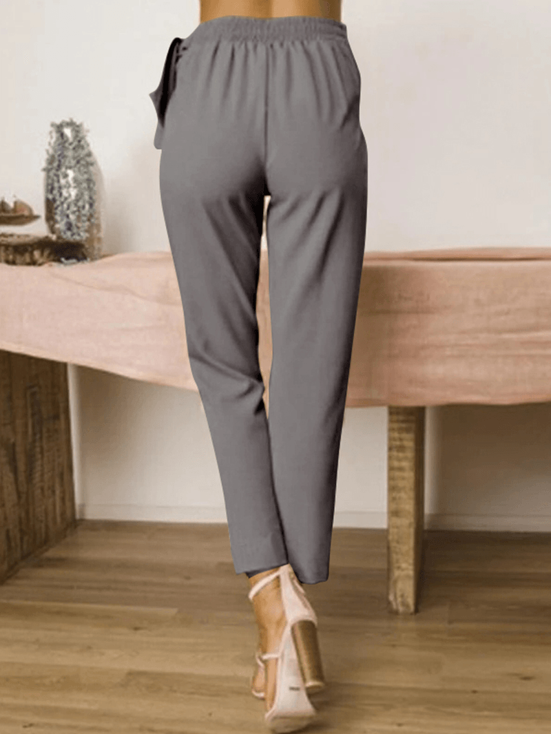 Solid Color High Waist Bandage Design Harem Casual Pants Loose Trousers