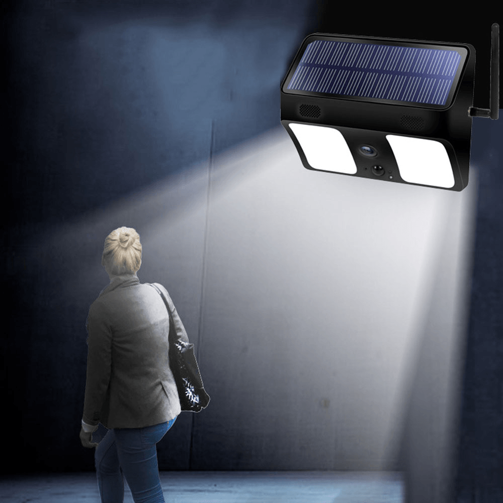 1080P Solar Power Wireless Smart Outdoor Floodlight Camera Wifi Low Power Consumption Stand-Alone Garden Surveillance and Lighting Alarm System Camera