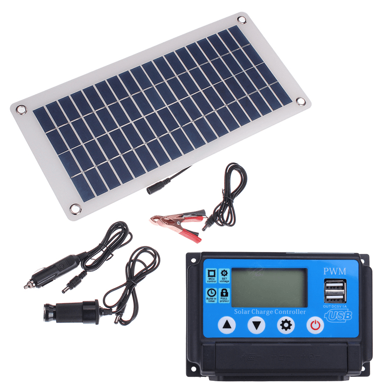 50W Dual USB 12V/5V Solar Panel with Car Charger 10/20/30/40/50A USB Solar Charger Controller for Outdoor Camping LED Light - MRSLM