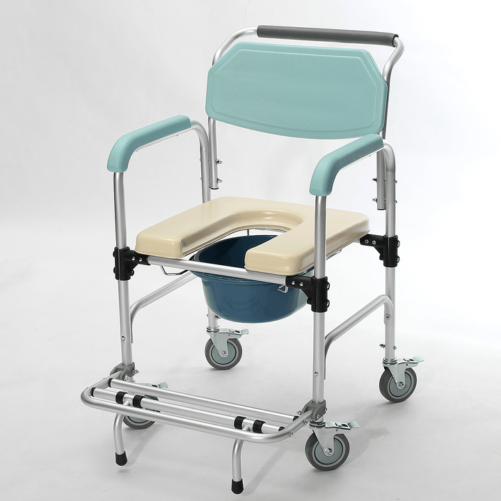 3-In-1 Commode Wheelchair Bedside Toilet & Shower Seat Bathroom Rolling Chair Elder Folding Chair