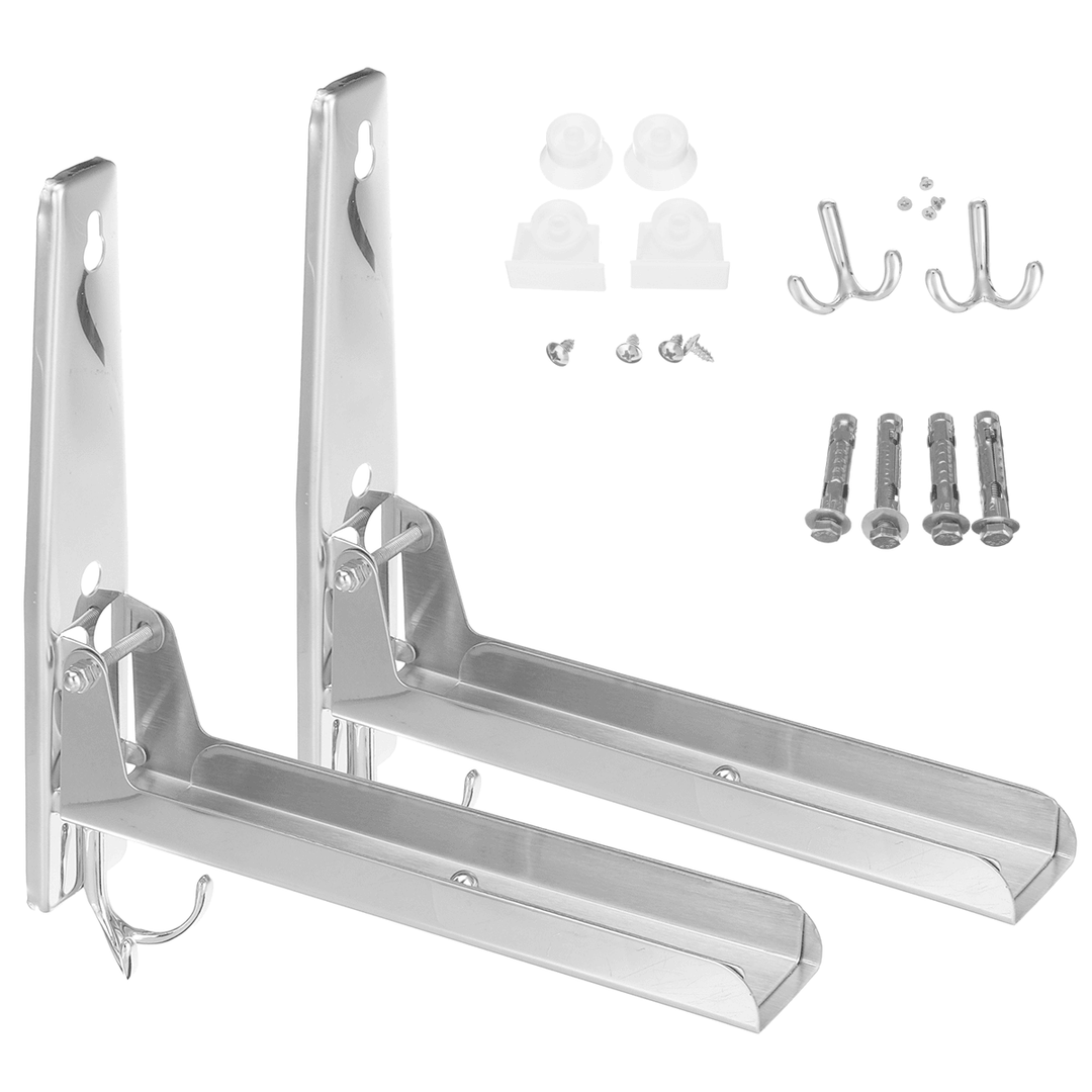 2Pcs Stainless Steel Microwave Oven Shelf Rack Bracket Wall Mount Foldable Stretch - MRSLM