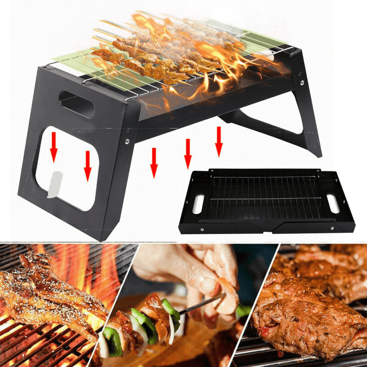 17.55X8.58X8.39In Folding BBQ Grill Stove Stainless Barbecue Charcoal Grill Outdoor Camping BBQ Patio Vacation