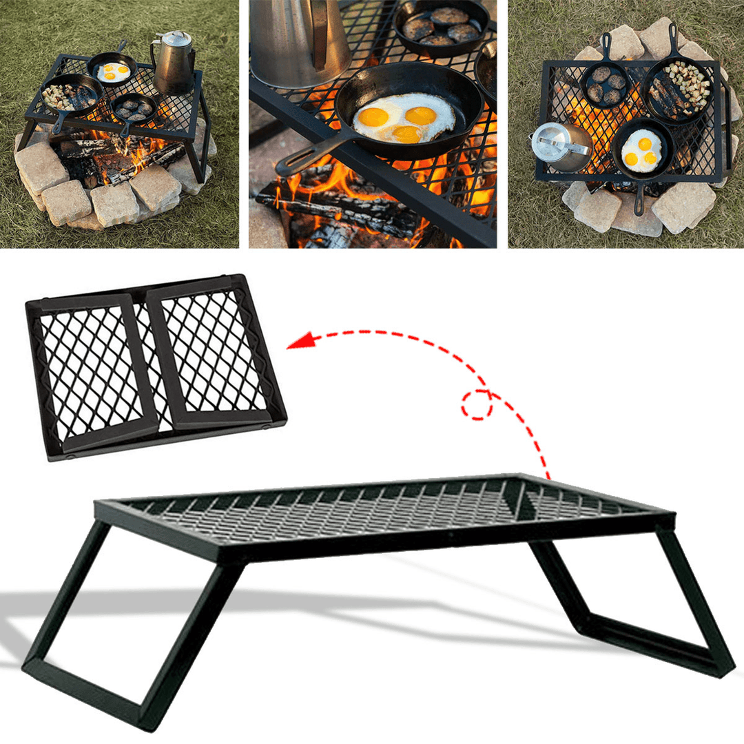 Portable Folding Campfire Grill Grate Camping BBQ Cooking Open over Fire Outdoor Folding Garden Furniture