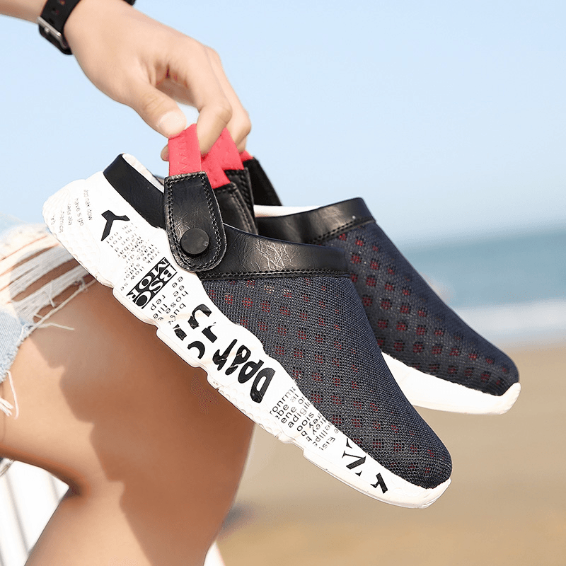 Men Mesh Non Slip Two Ways Soft Sole Colorful Casual Beach Slippers