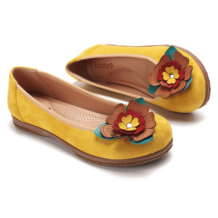 Women Suede Flower Slip on Comfort Casual Flats