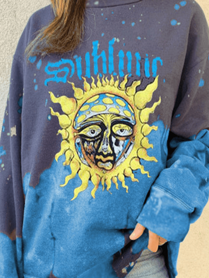 Women Funny Graffiti Print Long Sleeve Pullover round Neck Design Sweatshirts