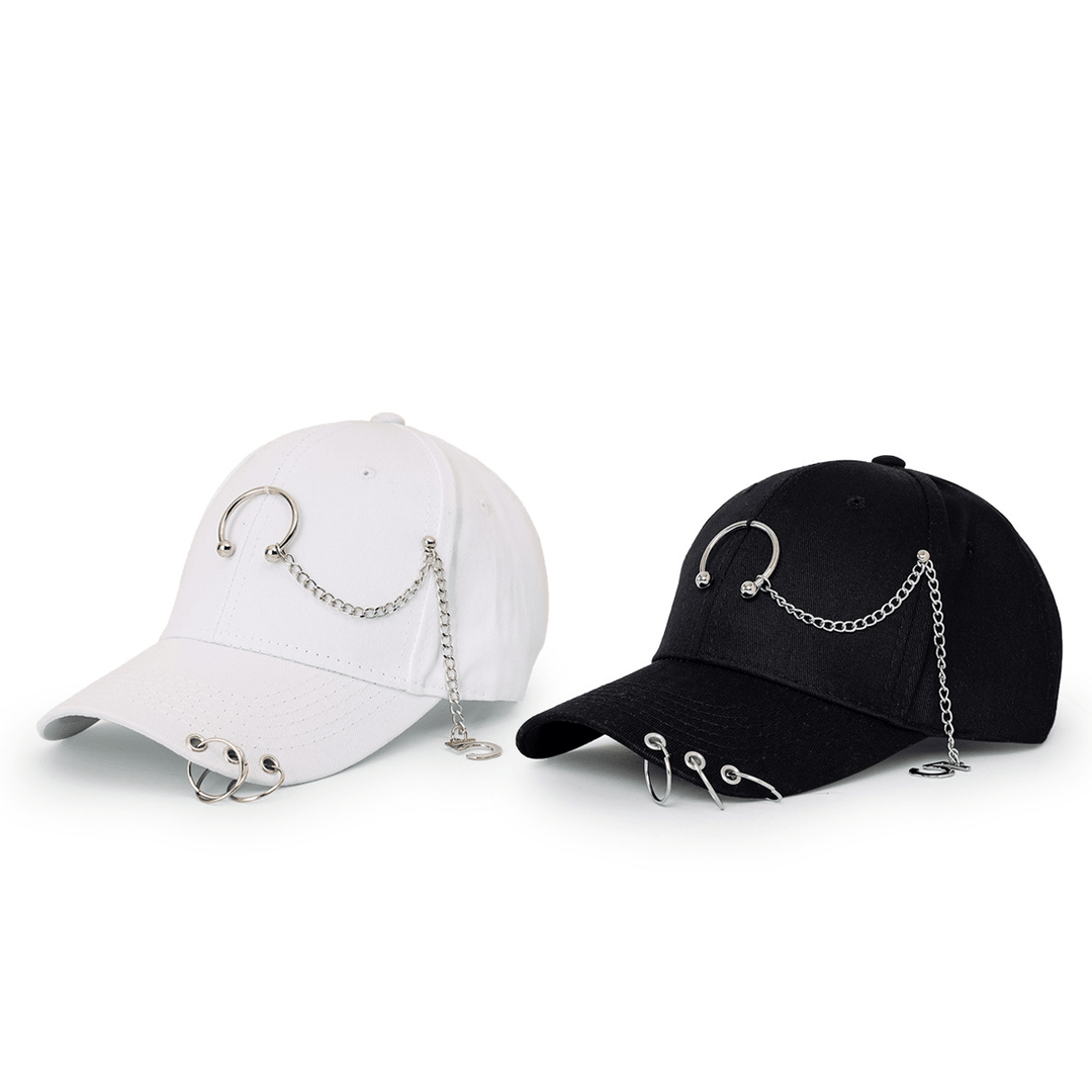 Wide-Brimmed Baseball Hat with Chain Hoop