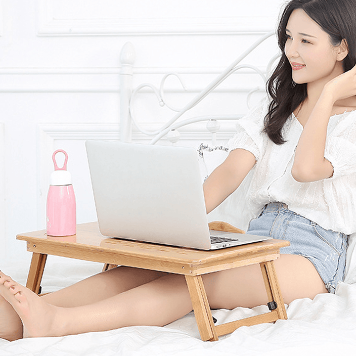 Adjustable Laptop Desk with USB Cooling Fan Bamboo Foldable Notebook Stands Holder Sofa Bed Office Wooden Laptop Table