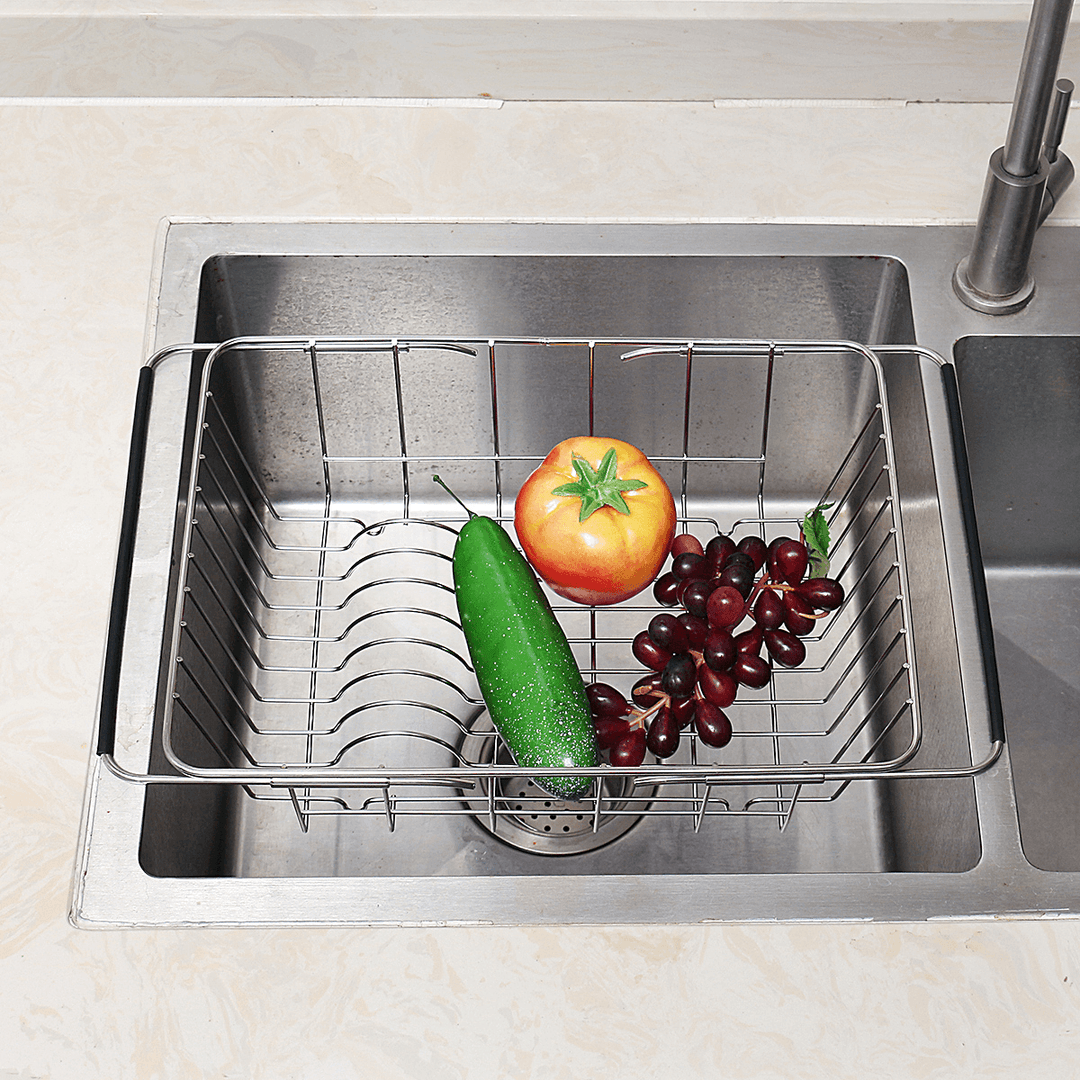 Stainless Steel Adjustable Strainer Sink Drain Basket Rack Holder Kitchen Tool