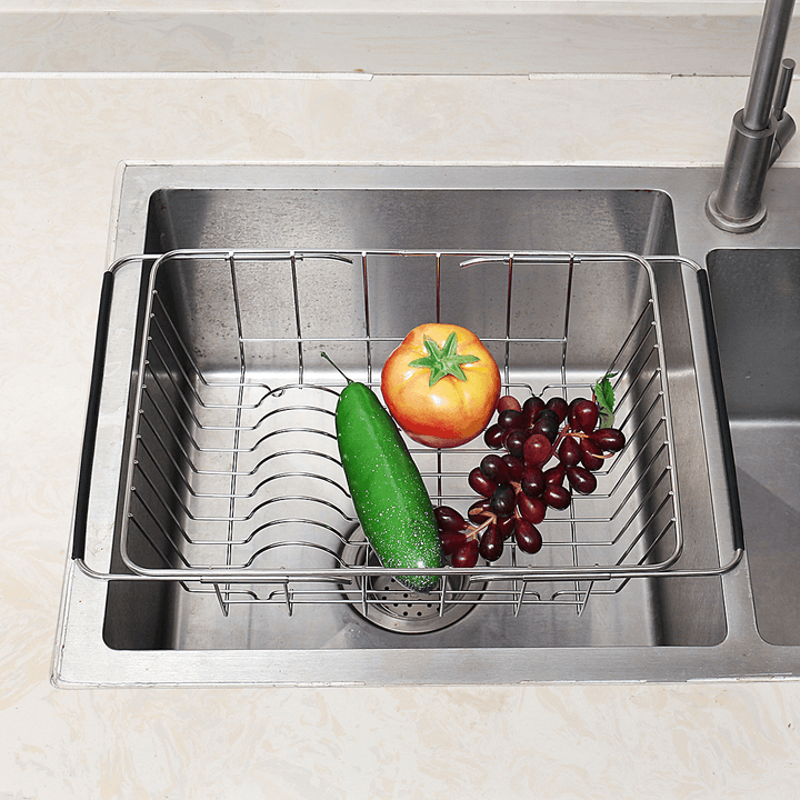 Stainless Steel Adjustable Strainer Sink Drain Basket Rack Holder Kitchen Tool