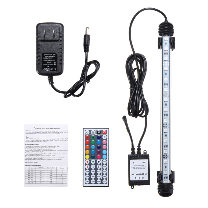 28CM 4.5W SMD5050 RGB LED Aquarium Fish Tank Light Color Changing Bar Submersible Lamp + 44Keys Remote Control - MRSLM