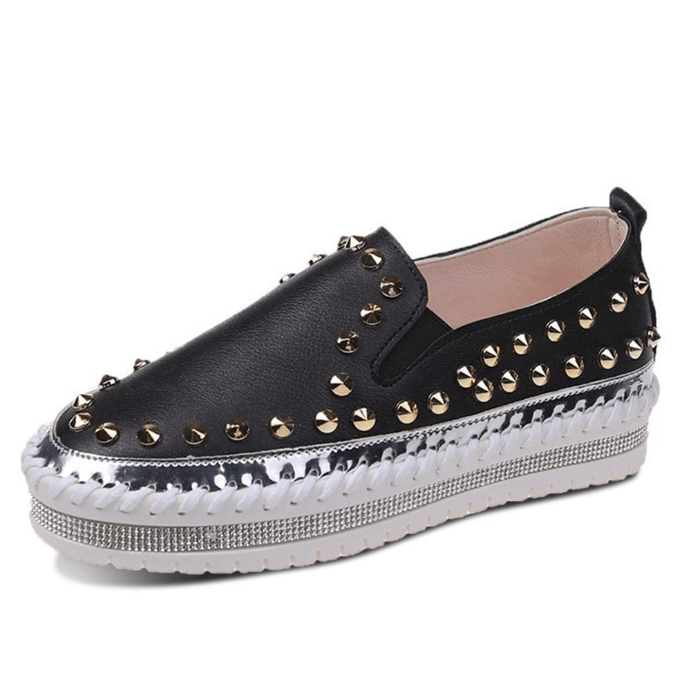 Women Stylish Rivet Solid Comfy Lining Soft Bottom Flat Casual Loafers Shoes - MRSLM