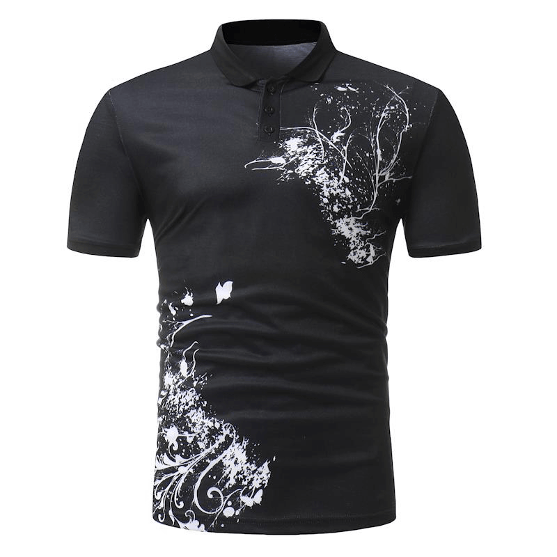 Men'S Classic Black White Printing Short-Sleeved Golf Shirt - MRSLM