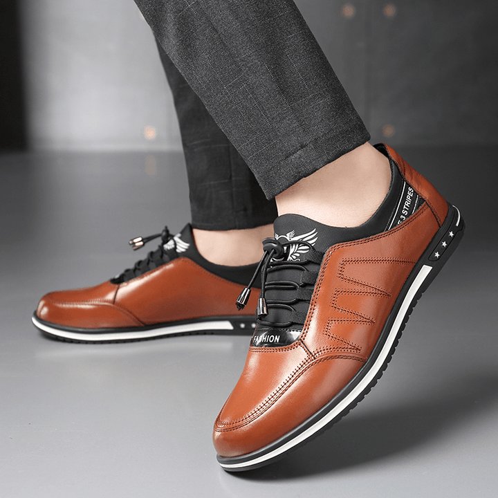 Men Microfiber Leather Comfy Non Slip Elastic Lace Business Casual Shoes