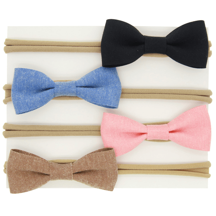 Foreign Trade Wholesale European and American Children'S Bow Hair Band Baby Cotton Elastic Headband Cotton and Linen Bow Hair Accessories