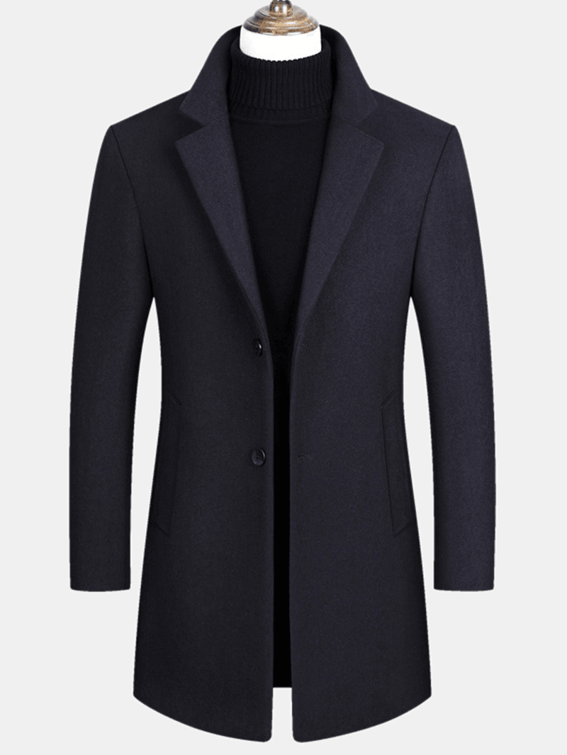 Mens Wool Blends Mid-Length Coats Business Casual Wool Trench Coats