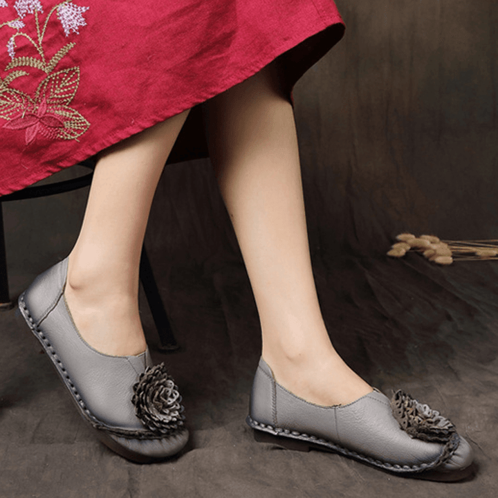 Women Folkways Stricing Flowers Comfy Soft Sole Casual Flat Loafers