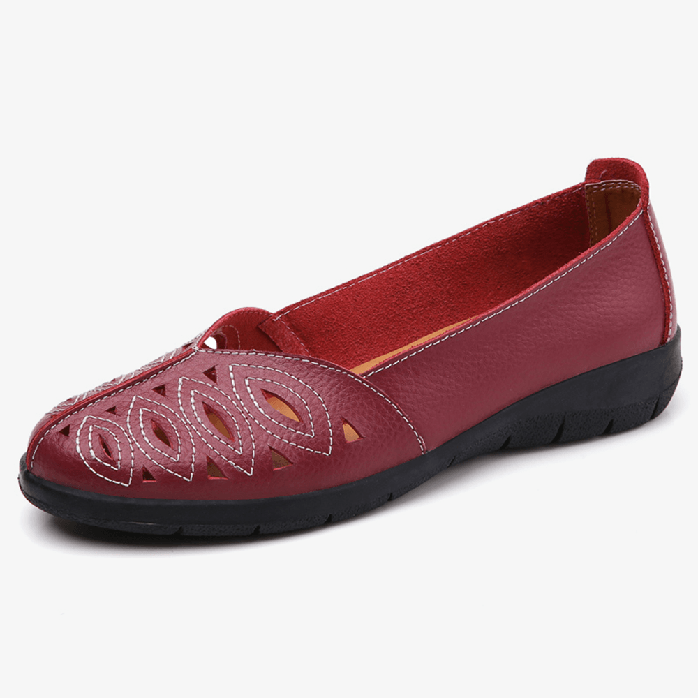 Women Stitching Flower Hollow Non Slip Casual Slip on Loafers - MRSLM