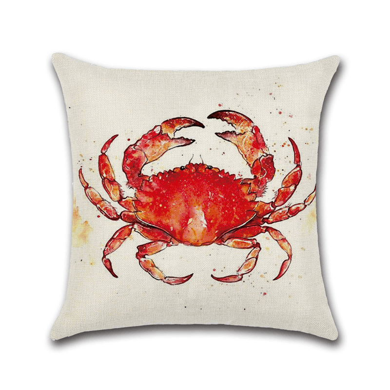 Sea Turtle Crab Whale Cotton Linen Cushion Cover Cartoon Color Water Printed Square Pillow Case