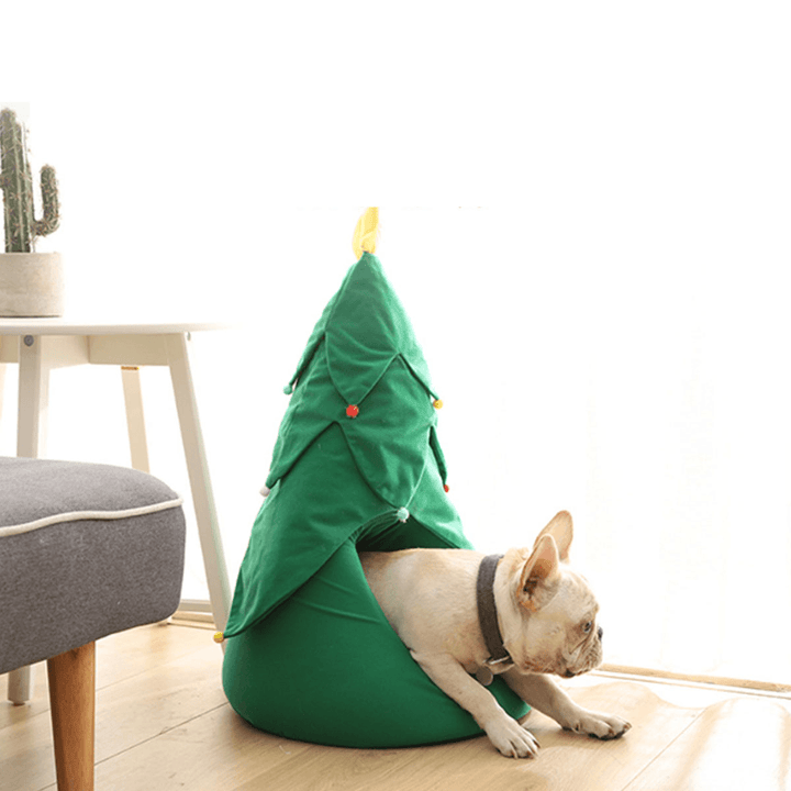 Christmas Tree Elk Pet House Breathable Semi Closed Soft Cat House Green Cat Dog Bed