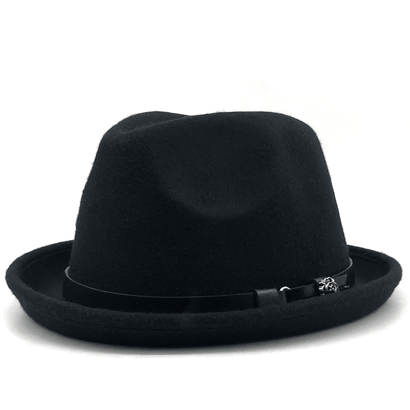 Top Hat Belt Buckle Black Woolen Hat Male British Jazz Hat Imitation Wool