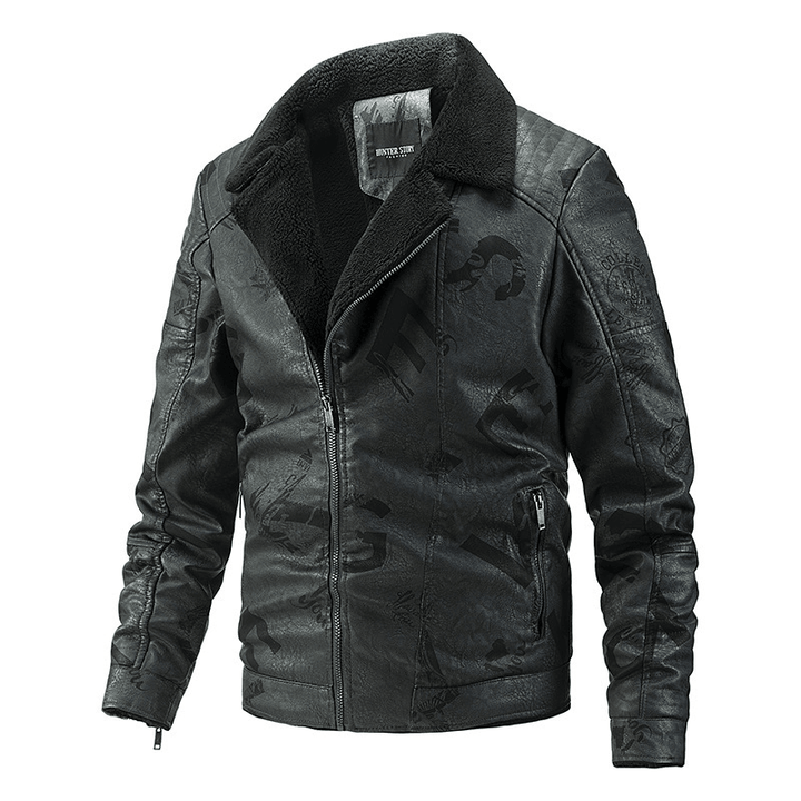 Fall Winter Lapel Men'S plus Velvet Motorcycle Leather Jacket