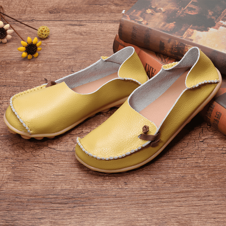 Large Size Soft Leather Multi-Way Flat Loafers for Women