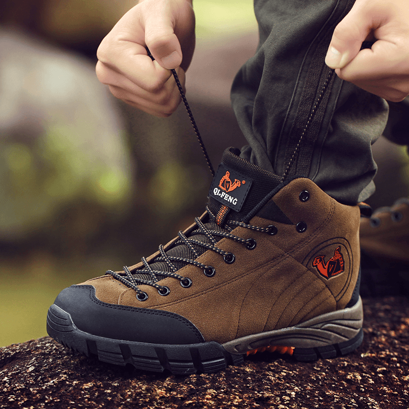 Men Leather Soft Sole Non Slip Comfy Outdoor Hiking Lace up Casual Sports Shoes