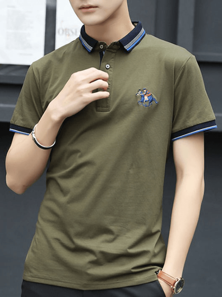 Mens Fashion Solid Color Short Sleeve Turn down Collar Casual Tops - MRSLM