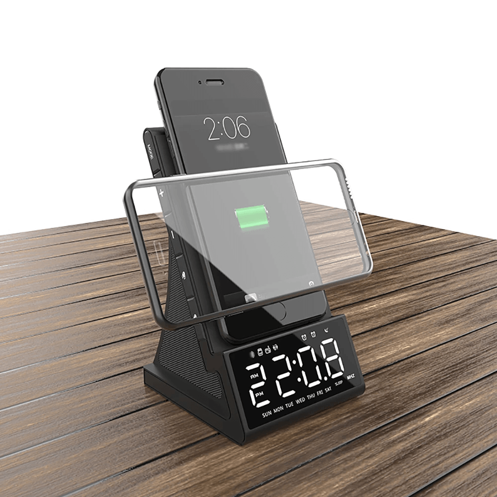 Bluetooth 5.0 Wireless Clock Charging Dock Stand Fm Radio Bluetooth Speaker USB Fast Charger LED Alarm Clock for Home Decor