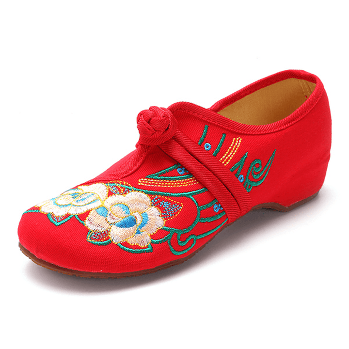 Women Lace up Cloth Chinese Embroidered Flower Flat Loafers