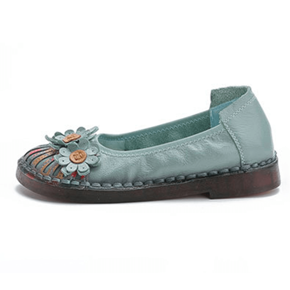 Women Retro Flowers Decor Handmade Stitching Non Slp Soft Sole Loafers