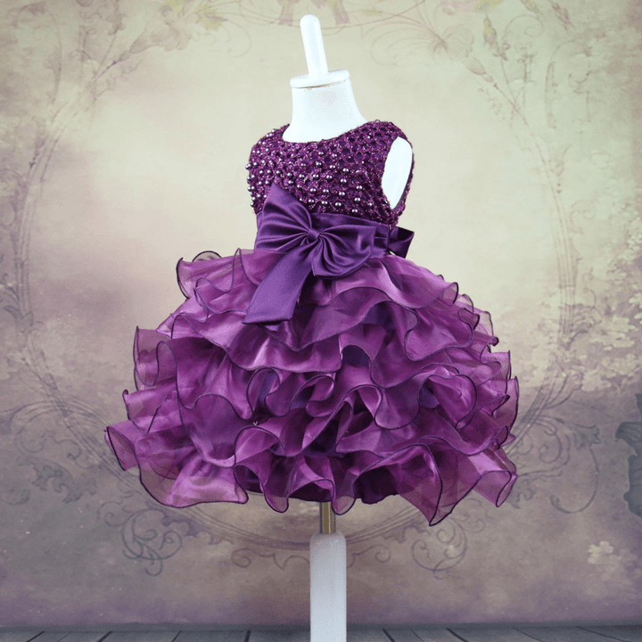 Girl Dress, Handmade Beaded Baby Dress, Full Year Old Full Moon Dress, 0-2 Year Old Bow Tie Princess Skirt - MRSLM