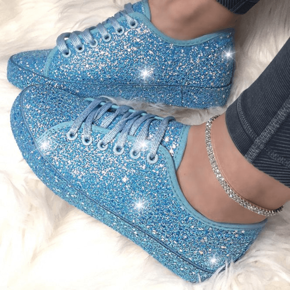 Women Sequined Low Top Breathable Wearable Casual Flats