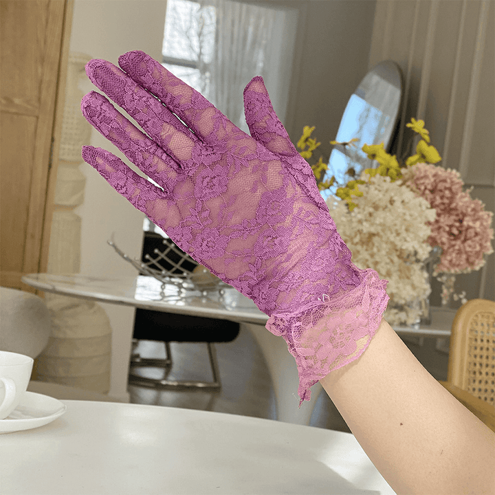 Women Lace Breathable Mesh Full Finger Gloves Summer Thin Sunshade Short Split Finger Gloves