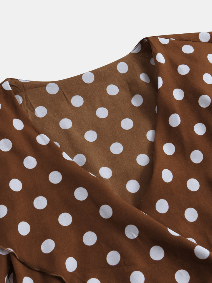 Polka Dot Print V-Neck Long Sleeve Causal Blouse