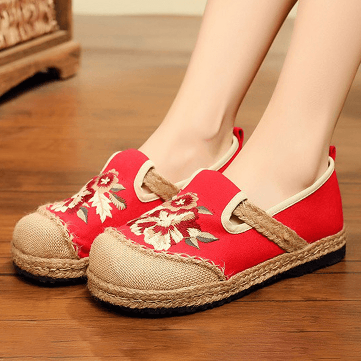 Women Old Peking Flowers Embroidery Casual Espadrille Loafers