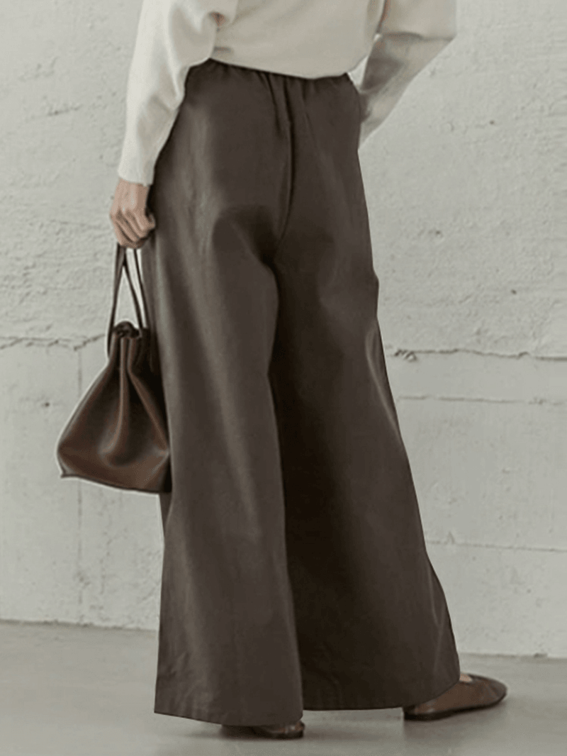 Women Casual Basic Solid Color Loose Wide Leg Pants with Pocket