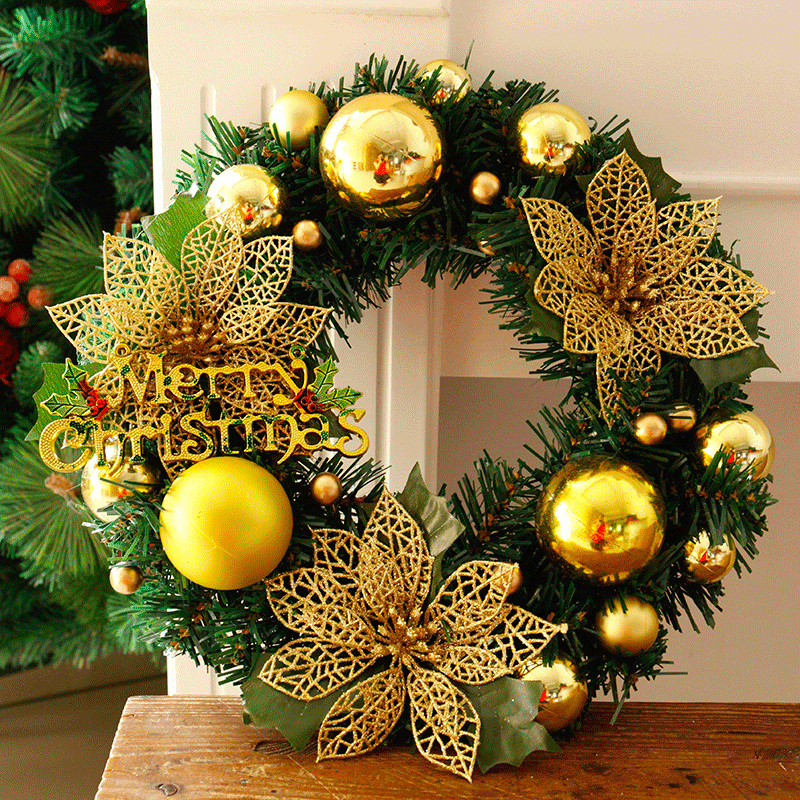 30Cm Christmas Wreath Dense Pine Needles Merry Christmas Letters Rattan Door Wreath Decorations