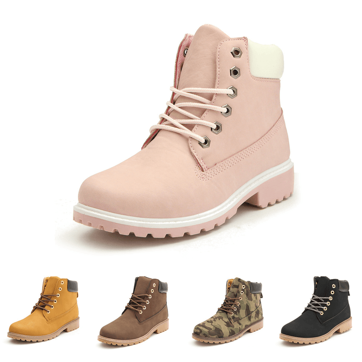 Women Fur Lining Lace up Outdoor Winter Casual Snow Ankle Boots - MRSLM