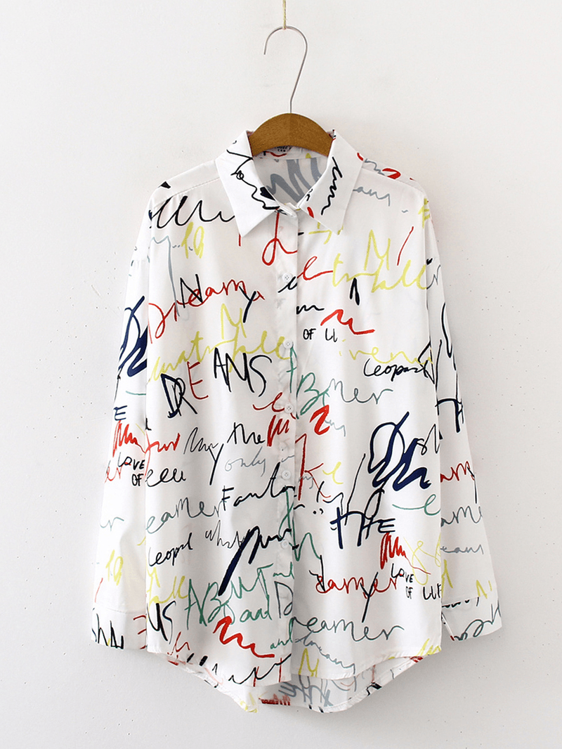 Alphabet Graffiti Print Fashion Loose Daily Casual Shirts